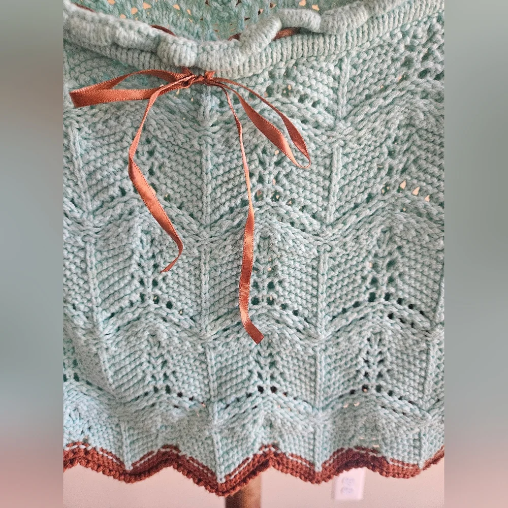 NWOT Urban Outfitters Aqua Open-Knit Sweater with Brown Trim - Picture 10 of 17